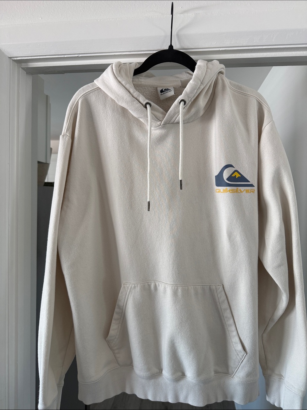 Quiksilver Cream Pullover Hoodie with Blue & Yellow Logo